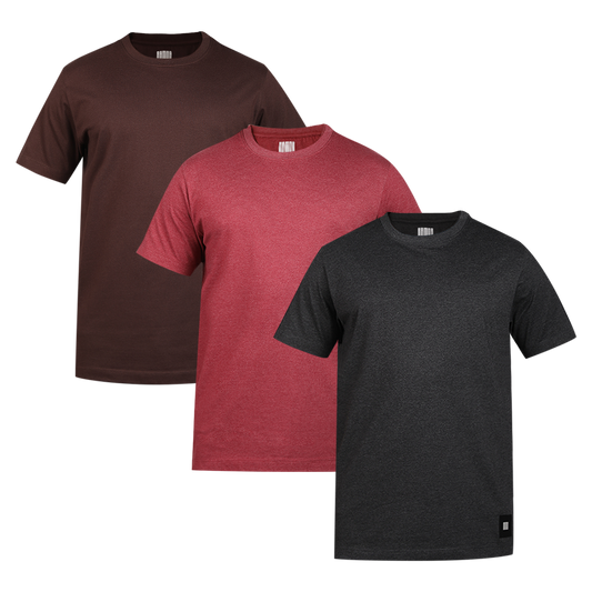 MEN'S ARMOR CREW NECK T-SHIRT 3 PC PACK RED-BROWN-CHARCOAL