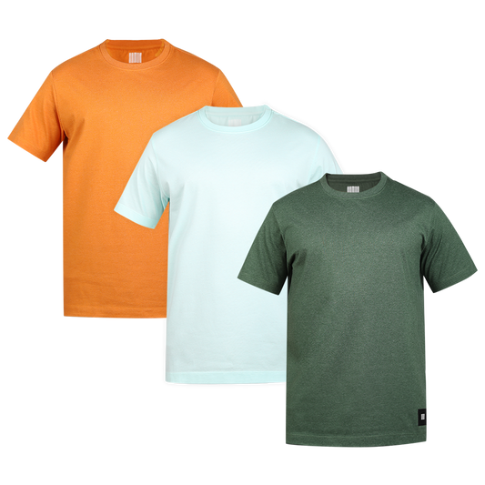 MEN'S ARMOR CREW NECK T-SHIRT 3 PC PACK ORANGE-LT.BLUE-GREEN